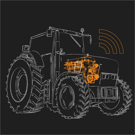 Drawing of a tractor with its motor highlighted to show wireless communication
